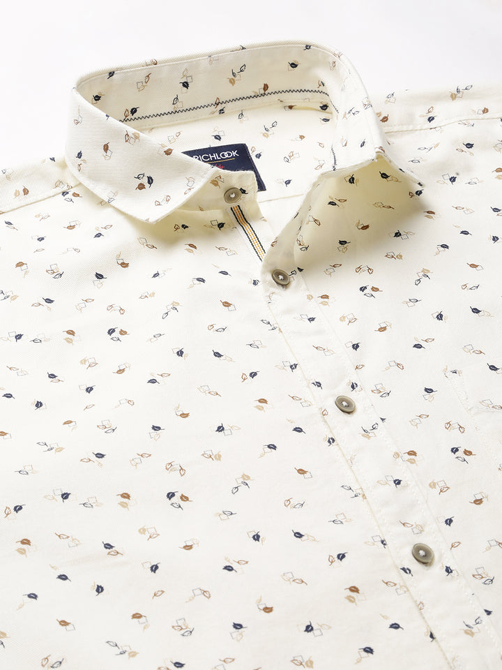 Men Beige Slim Fit Printed Casual Shirt