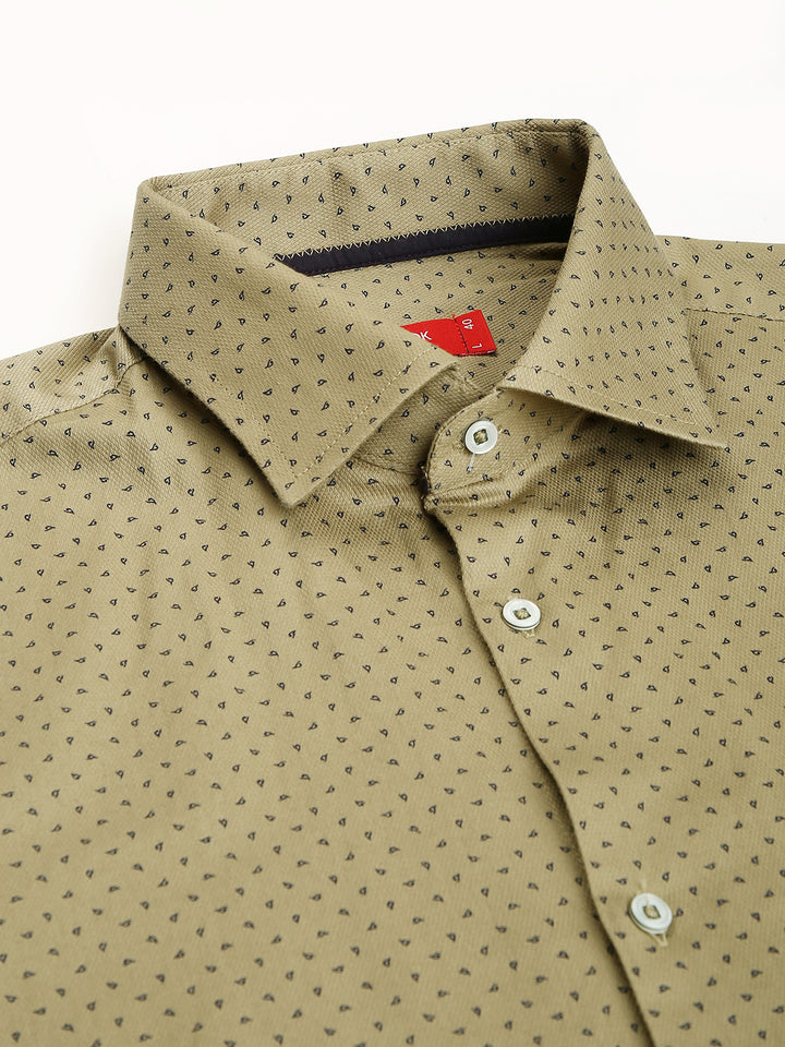 Men Khaki Slim Fit Solid Club Wear Shirt