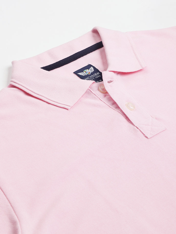 Men Light Pink Regular Fit Solid Polo Neck T-Shirt