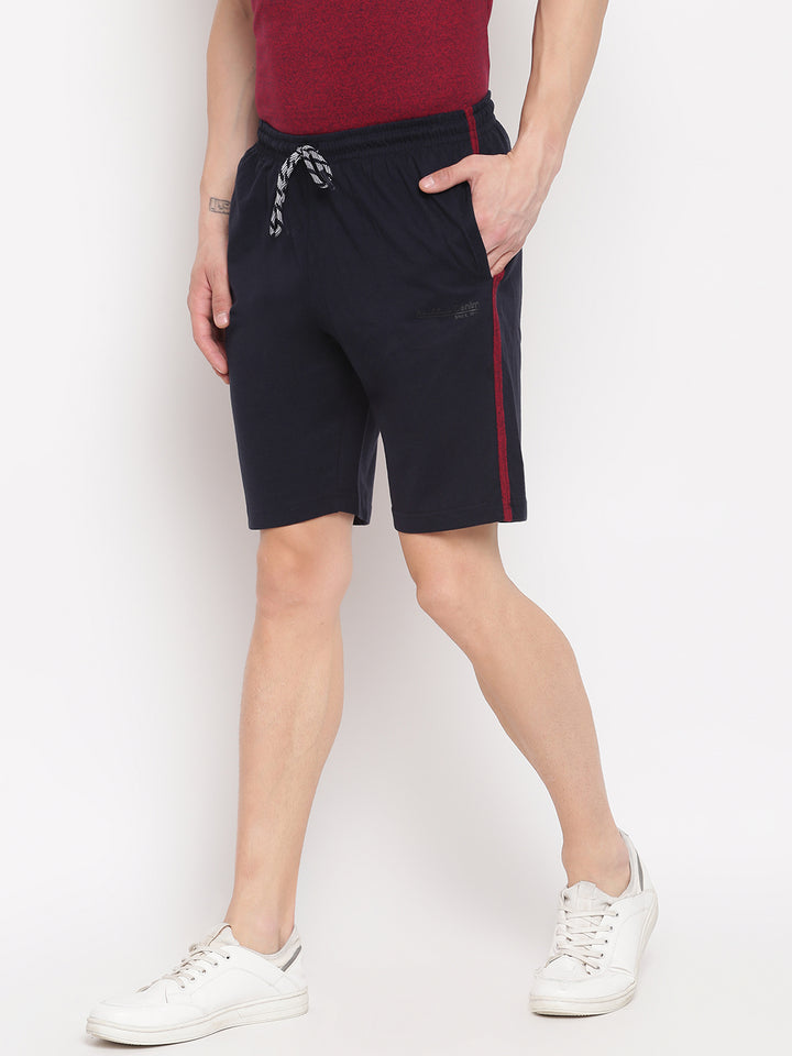 Men Navy Regular Fit Side Pkt Solid Shorts