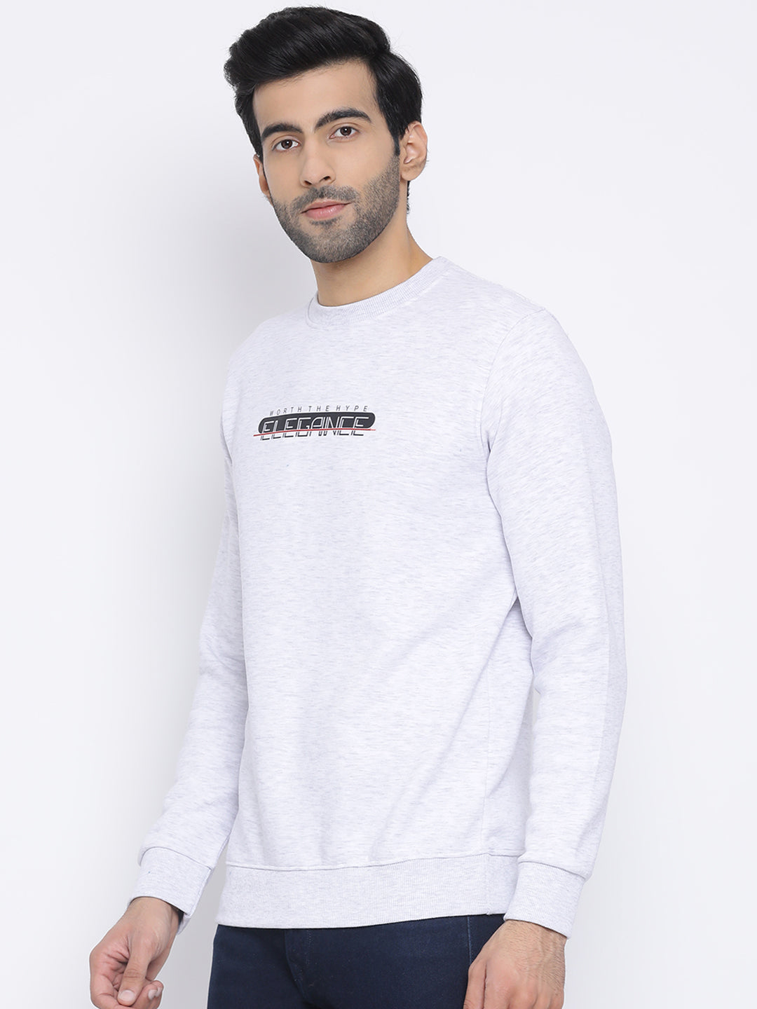 Men Melange Regular Fit Crew Neck Sweat Shirt