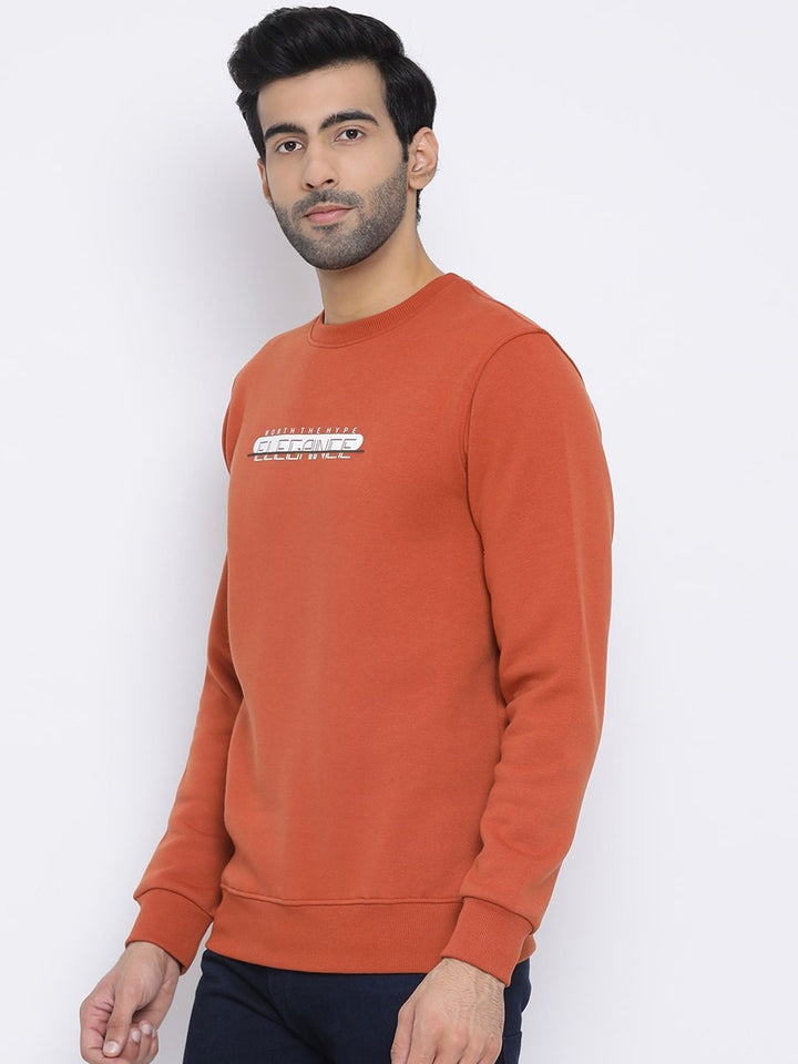 Men Rust Regular Fit Crew Neck Rust Sweat Shirt