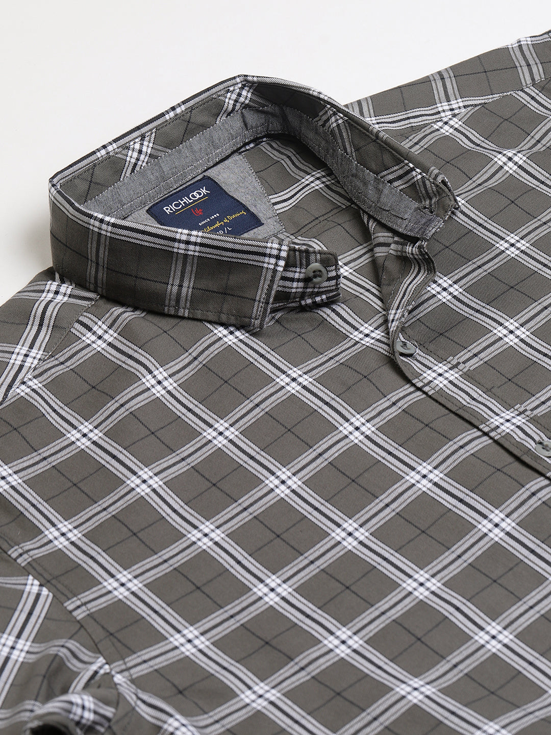 Men Grey Slim Fit Checkered Casual Shirt