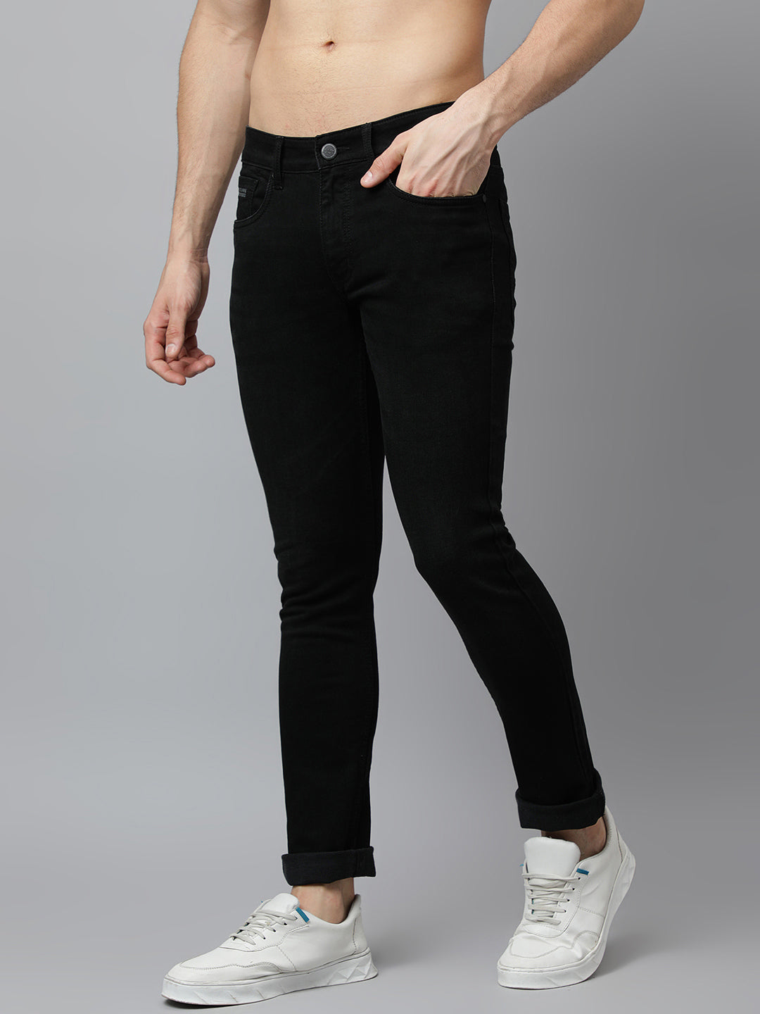 Men Slate Black Slim Fit Mid Rise Clean Look Stretchable Jeans