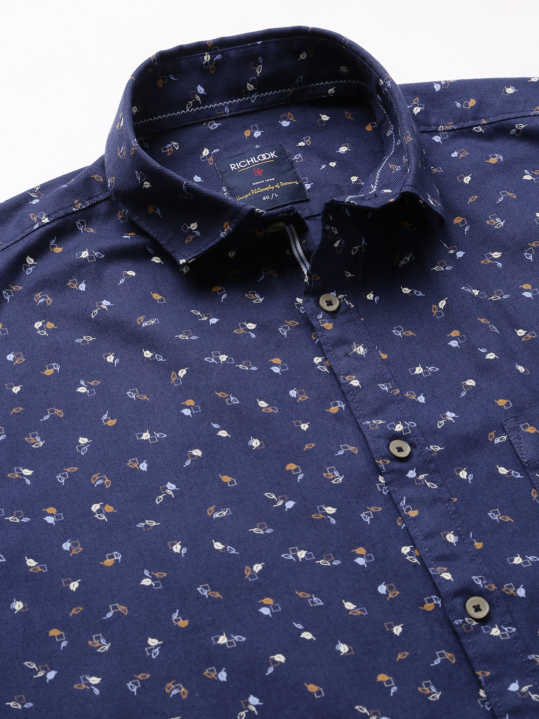 Men Navy Slim Fit Printed Casual Shirt