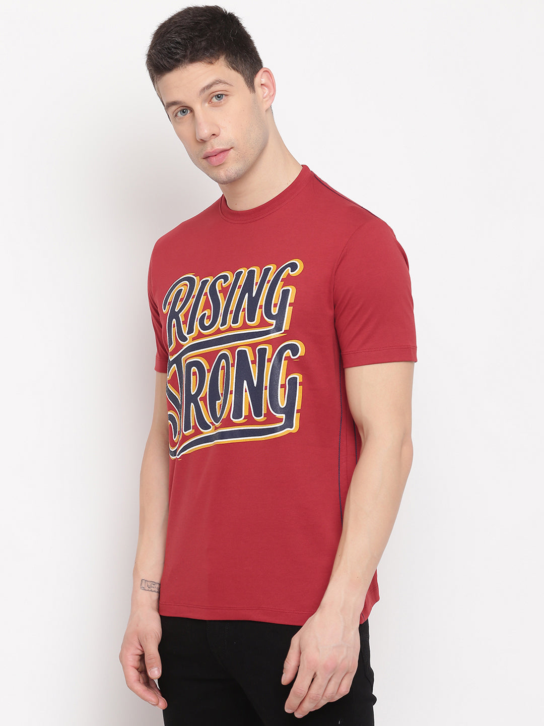 Men Rust Regular Fit Printed Round Neck T-Shirt