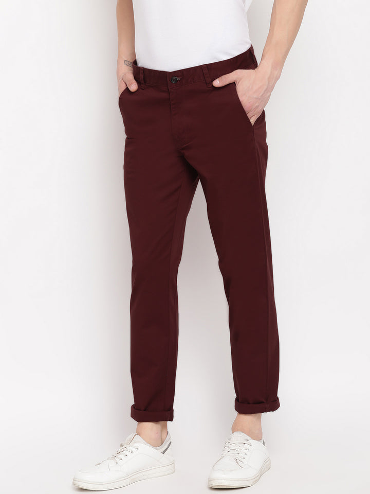 Men Maroon Casual Slim Fit Trouser