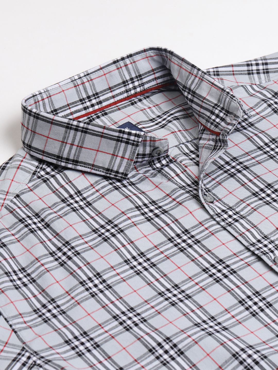 Men Light Grey Slim Fit Checkered Casual Shirt