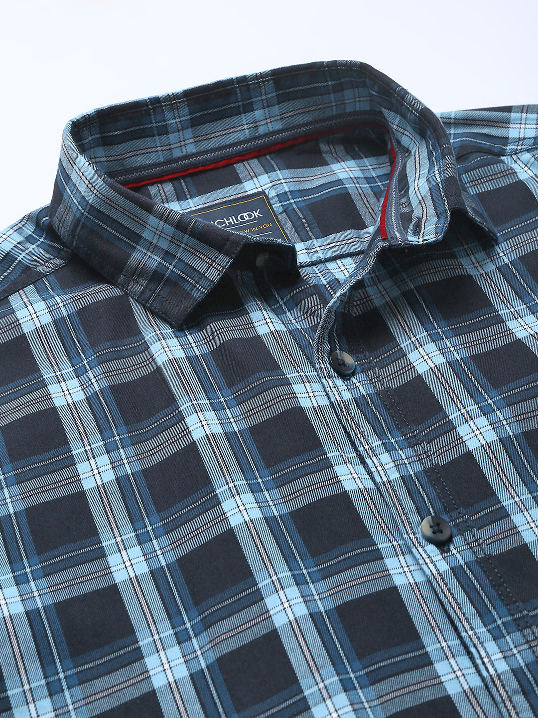 Men Navy Slim Fit Checkered Casual Shirt