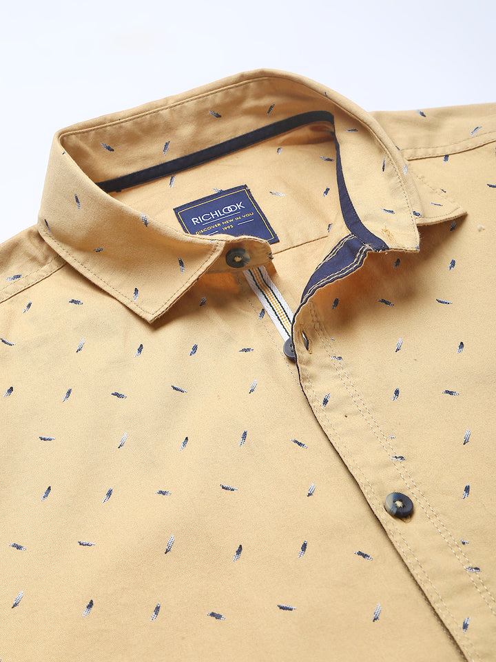 Men Khaki Slim Fit Printed Casual Shirt