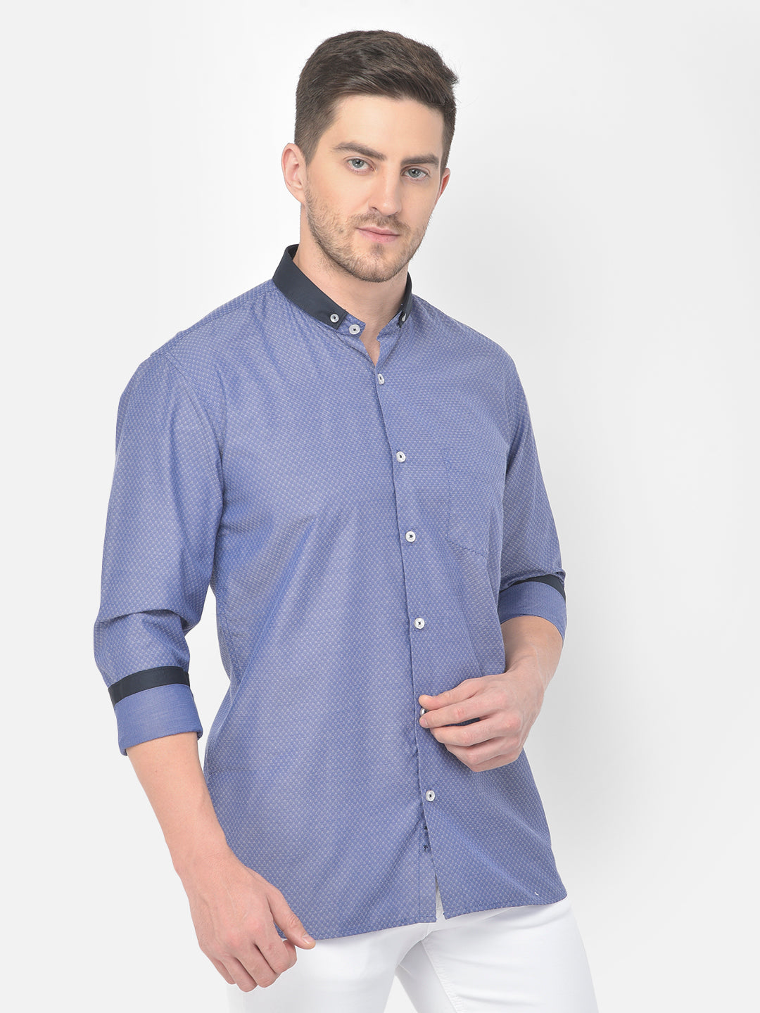 Men Blue Slim Fit Printed Casual Shirt