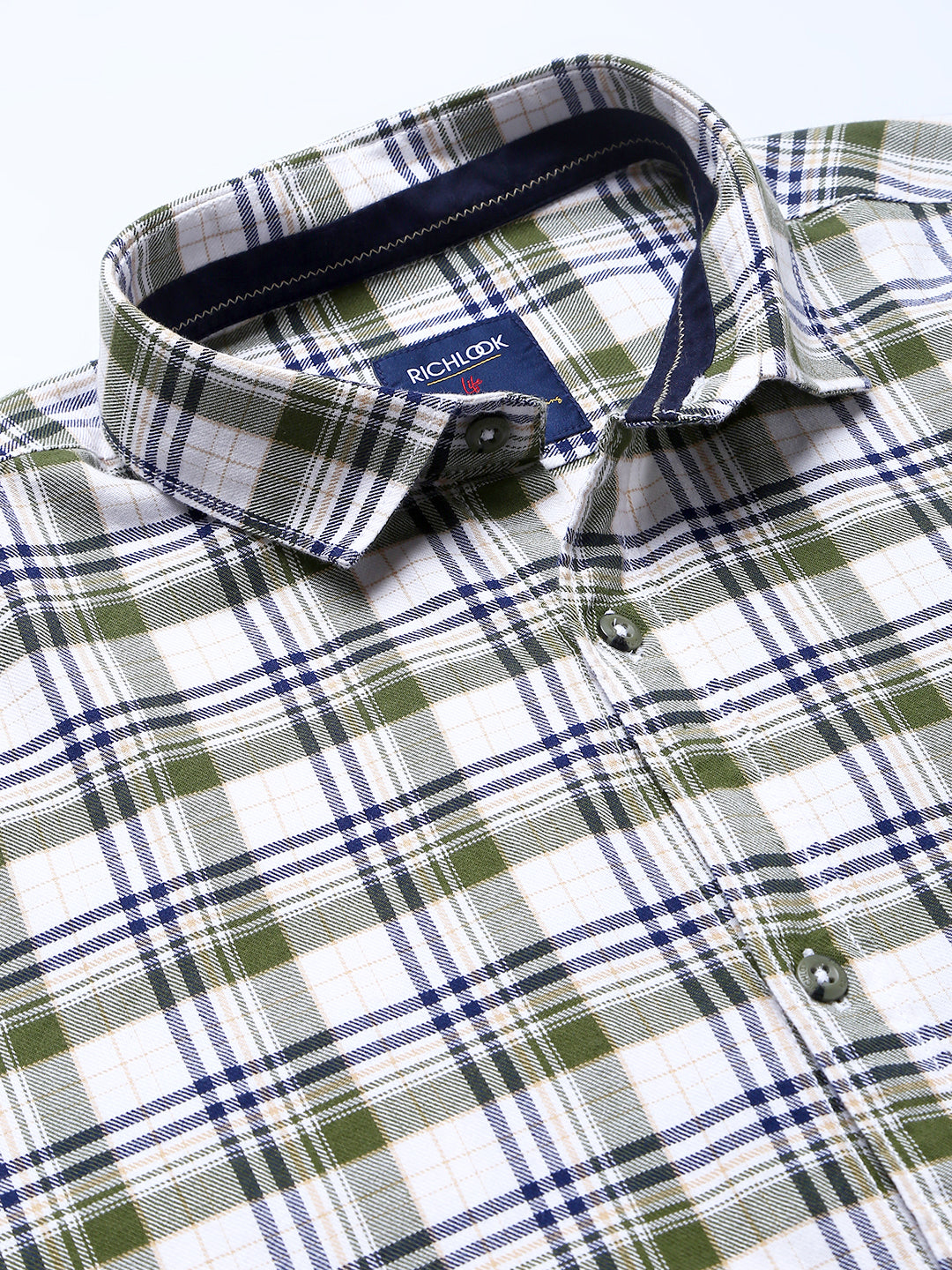 Men Olive Slim Fit Checkered Casual Shirt