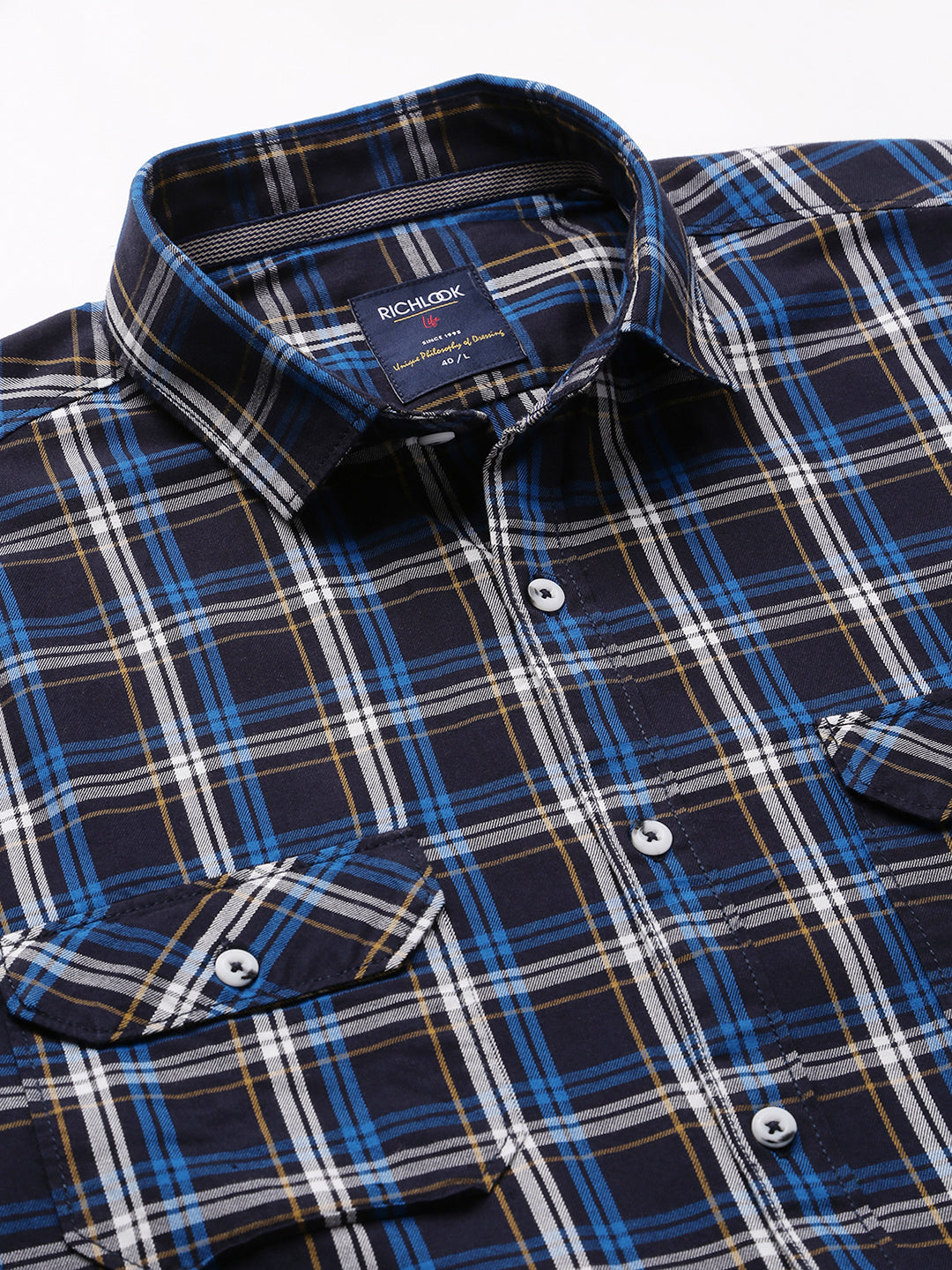 Men Blue Slim Fit Checkered Casual Shirt