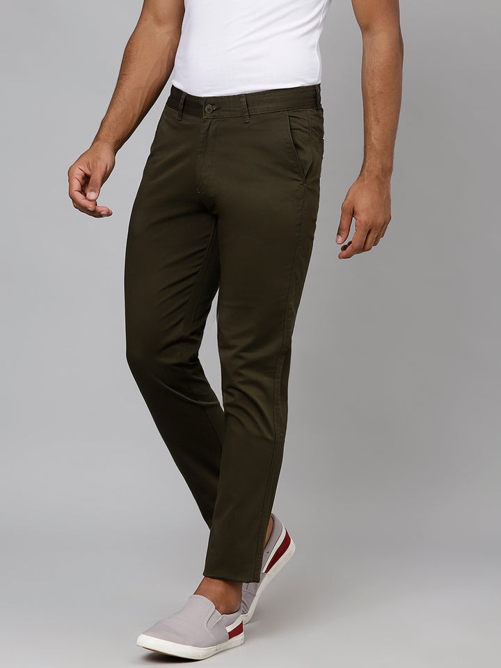 Men Olive Slim Fit Mid Rise Casual Trouser