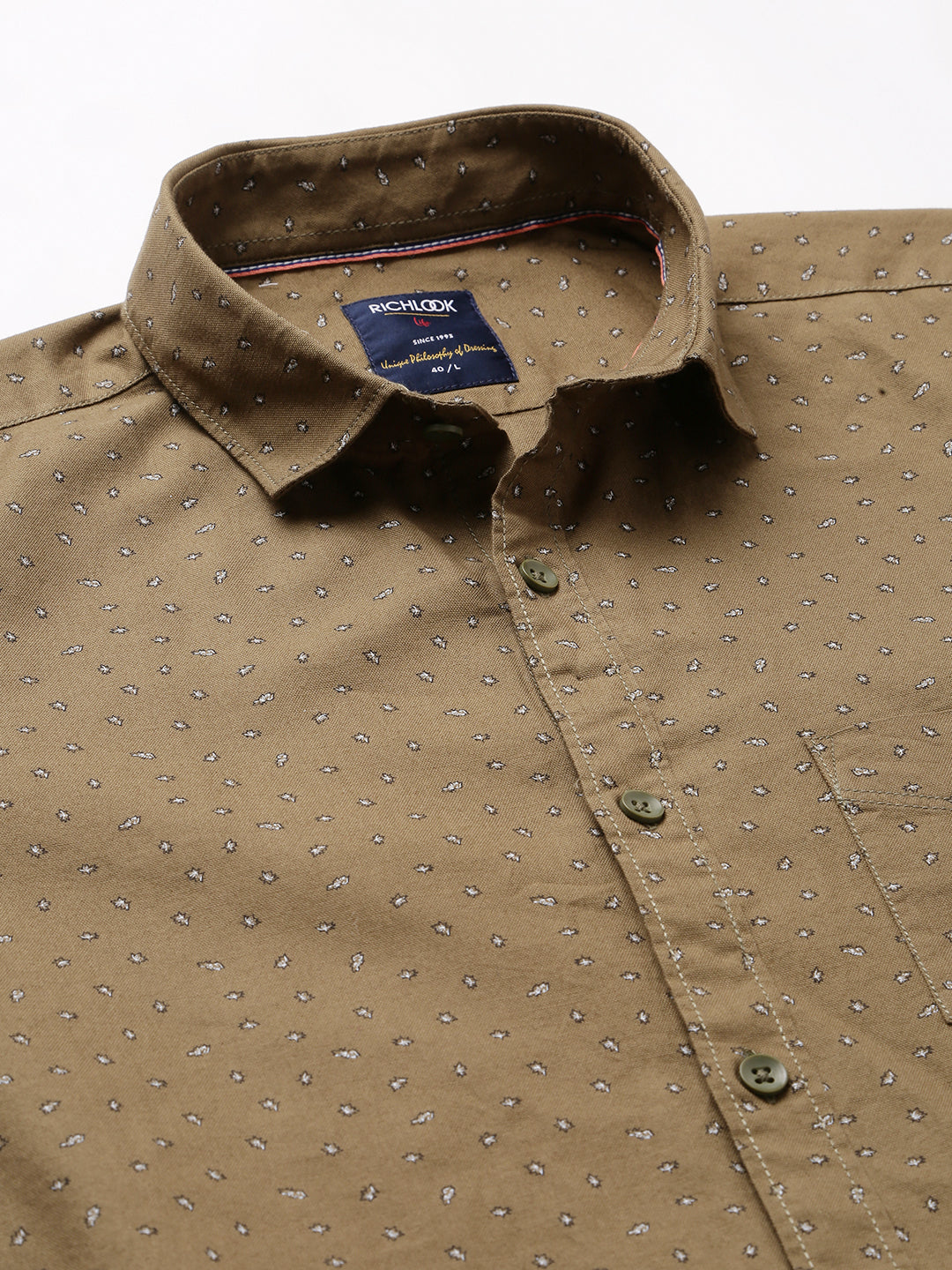 Men Olive Slim Fit Printed Casual Shirt