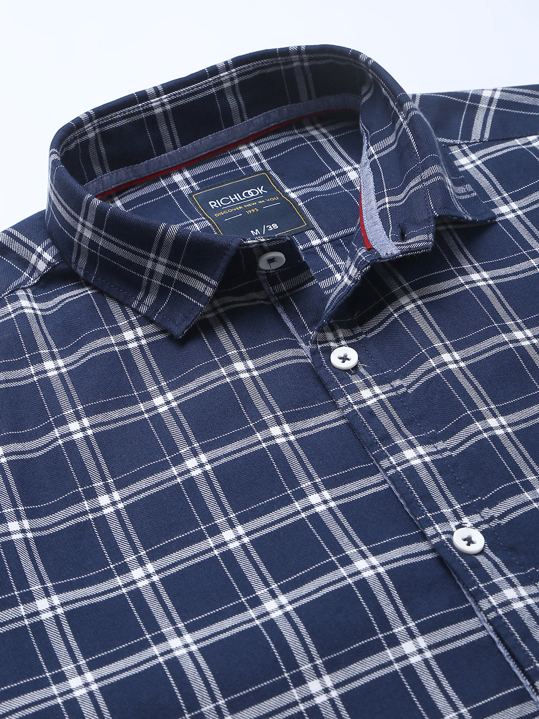 Men Navy Slim Fit Checkered Casual Shirt