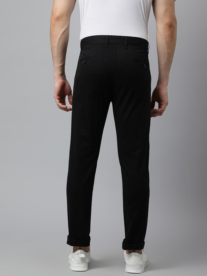 Men Black Slim Fit Mid Rise Solid Casual Trouser