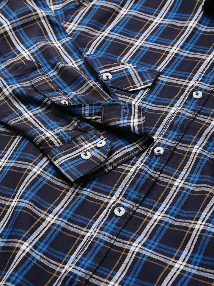 Men Blue Slim Fit Checkered Casual Shirt