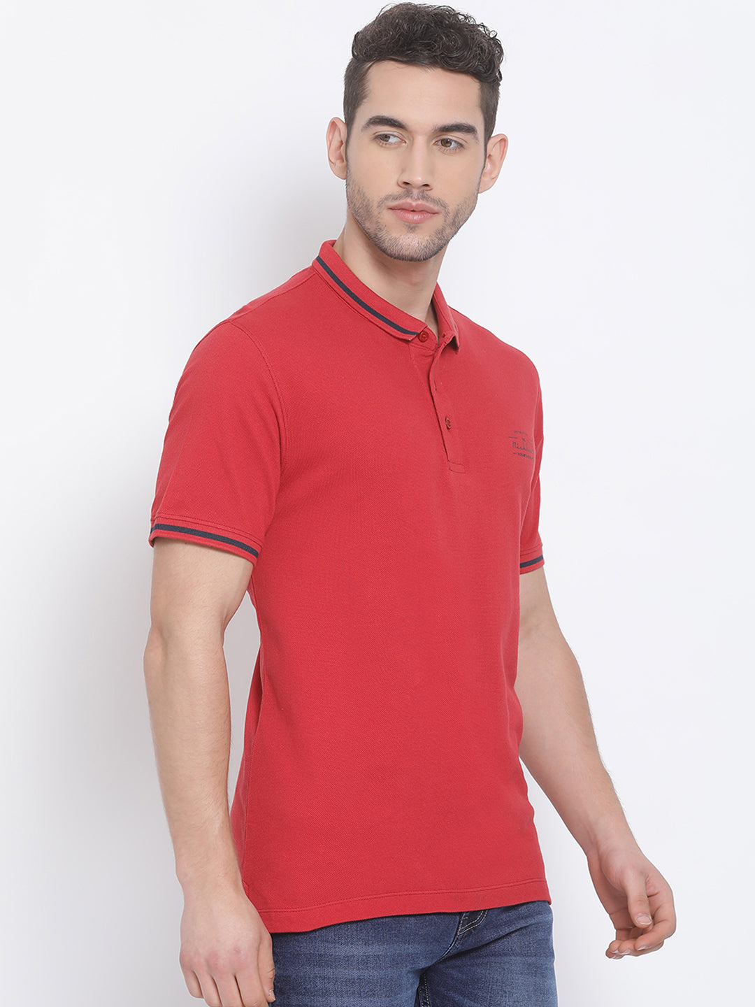 Men Red Regular Fit Solid Polo Neck T-Shirt