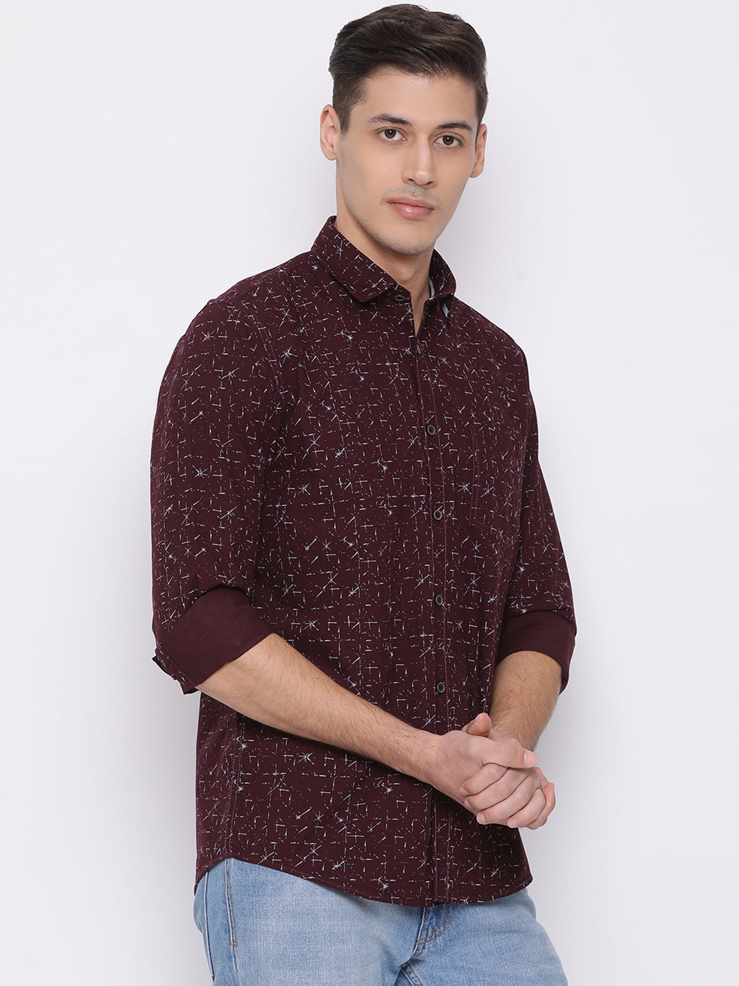 Wine Slim Fit Casual Shirt