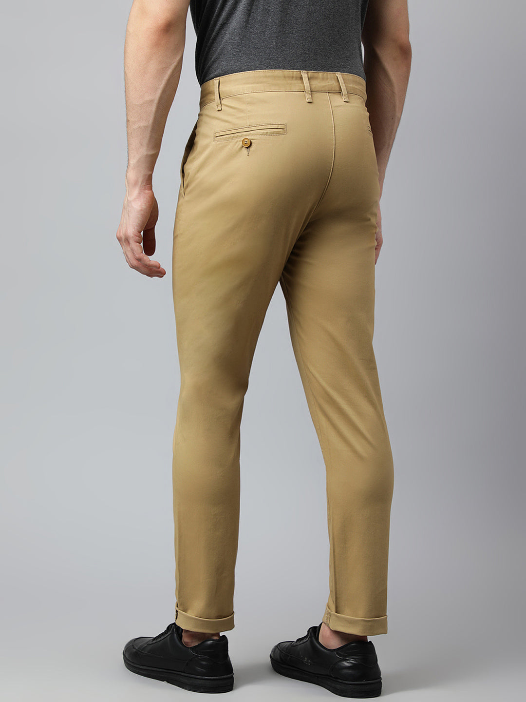 Men Khaki Slim Fit Mid Rise Solid Casual Trouser