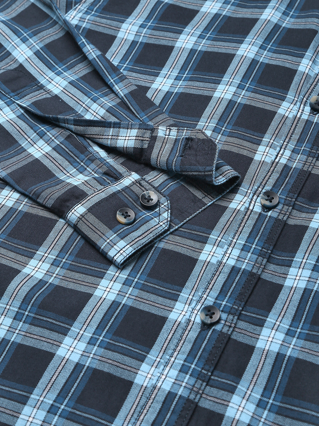 Men Navy Slim Fit Checkered Casual Shirt