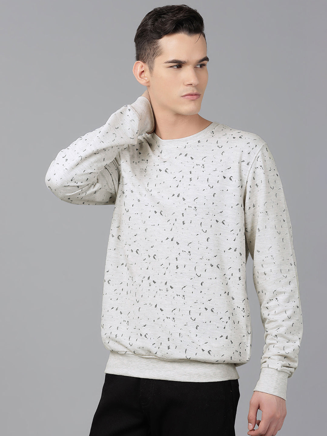 Men Oatmeal Regular Fit Crew Neck Sweat Shirt