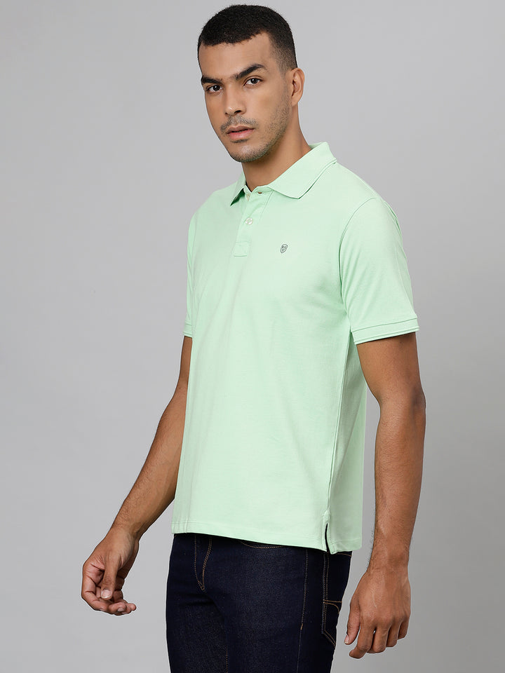 Men Neon Green Regular Fit Solid Polo Neck T-Shirt