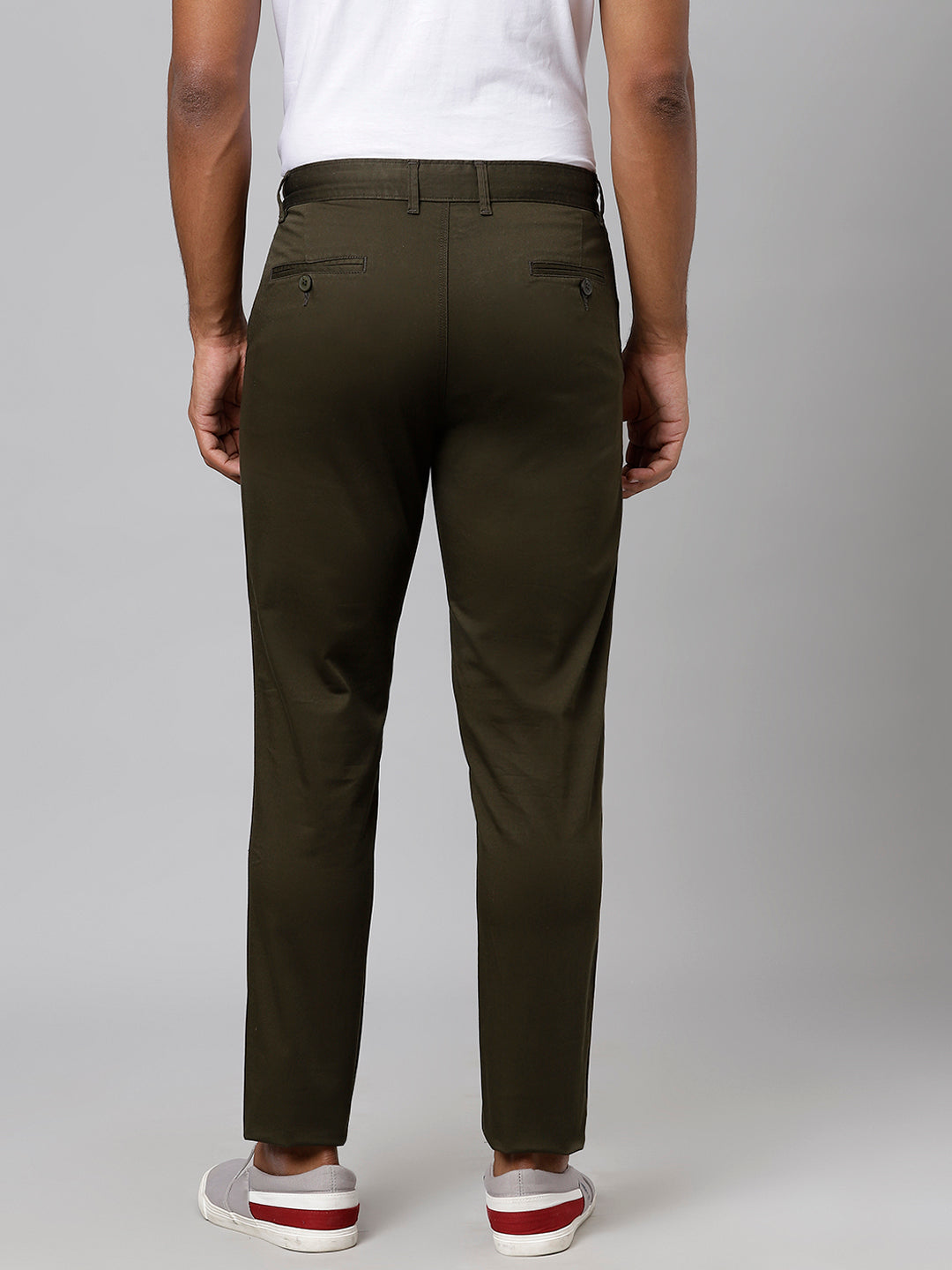 Men Olive Slim Fit Mid Rise Casual Trouser