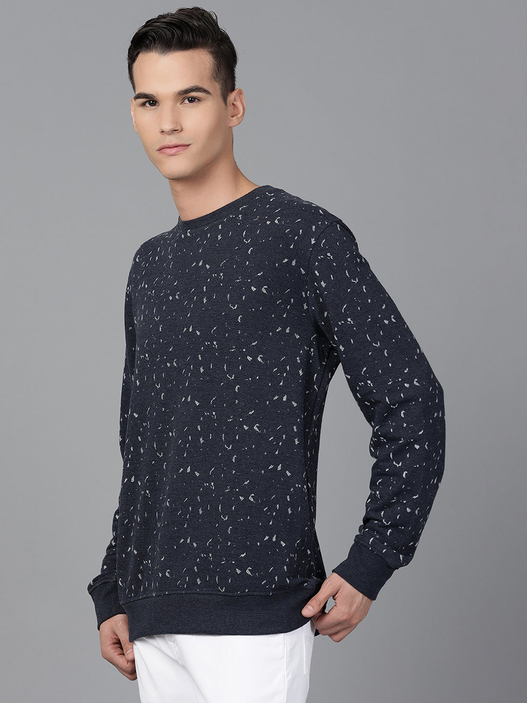 Men Navy Regular Fit Crew Neck Sweat Shirt