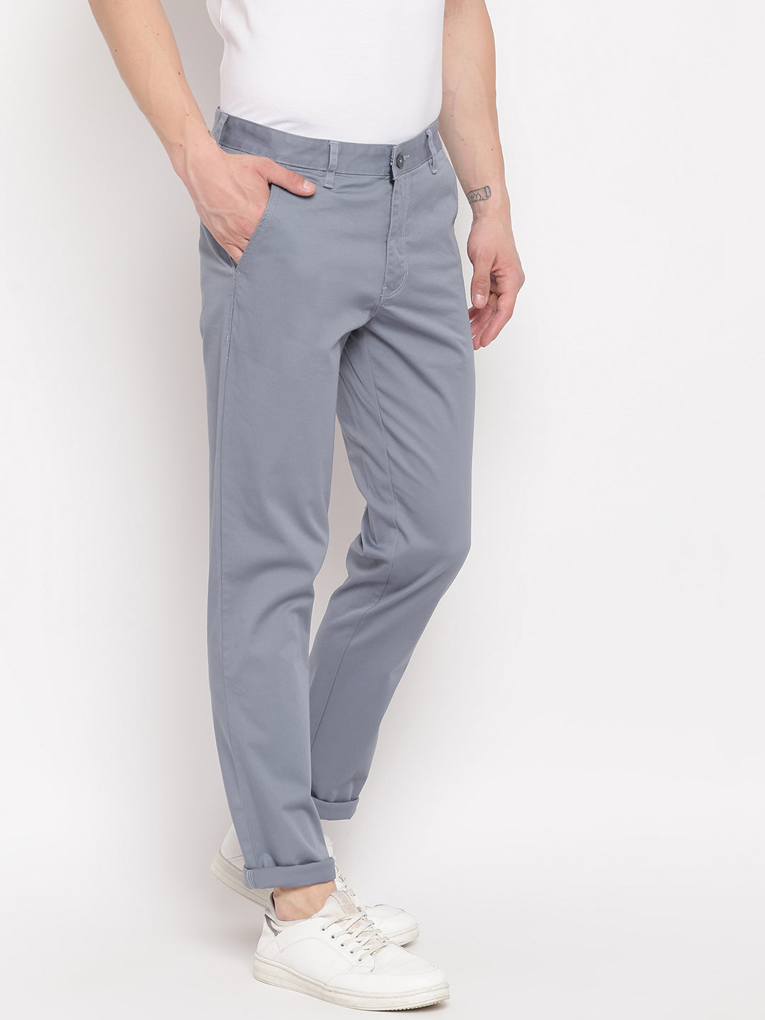 Men Light Blue Casual Slim Fit Trouser