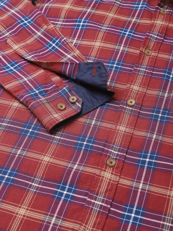 Men Red Slim Fit Checkered Casual Shirt