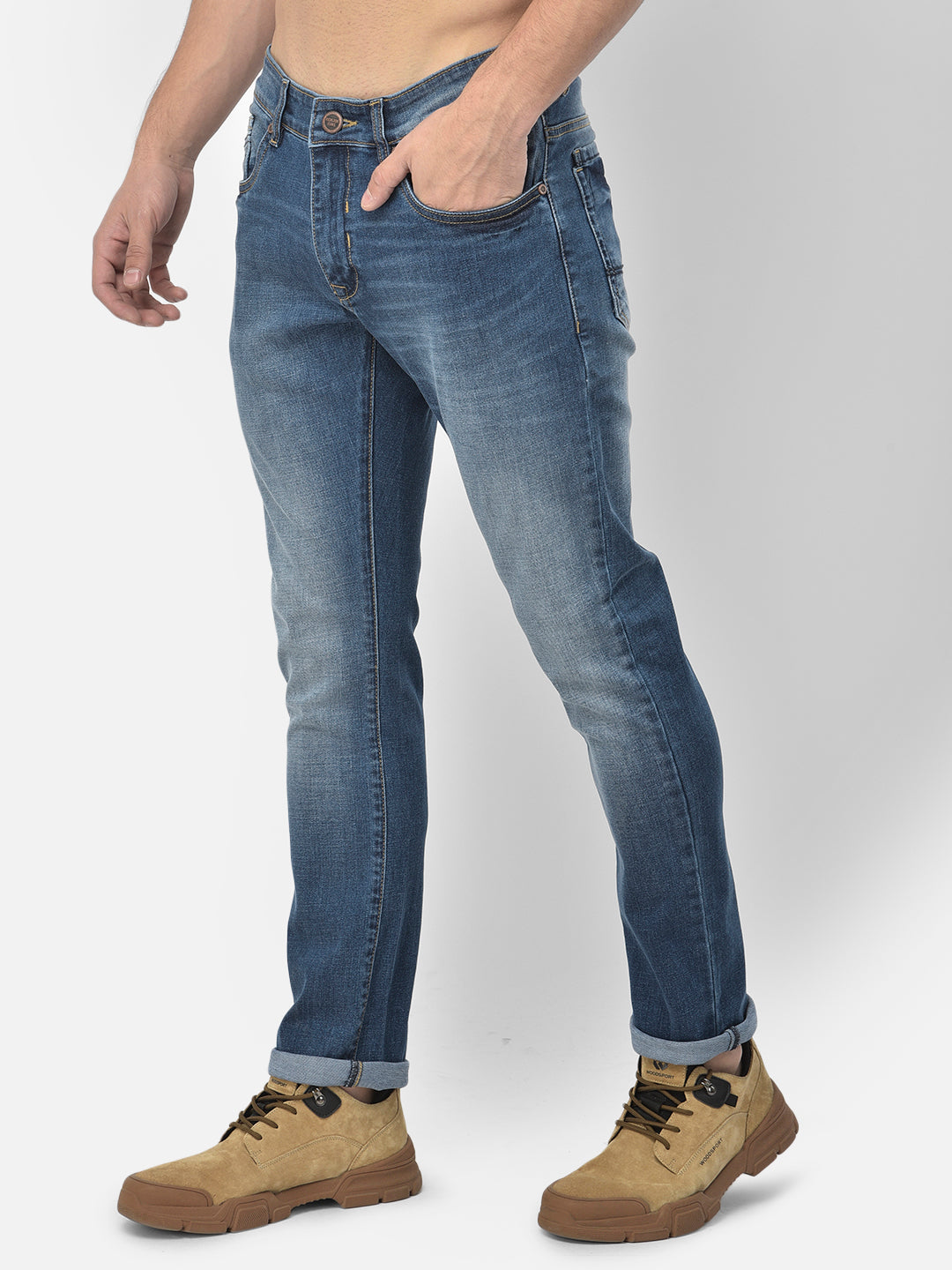 Men Blue Slim Fit Mid Rise Washed Streachable Jeans