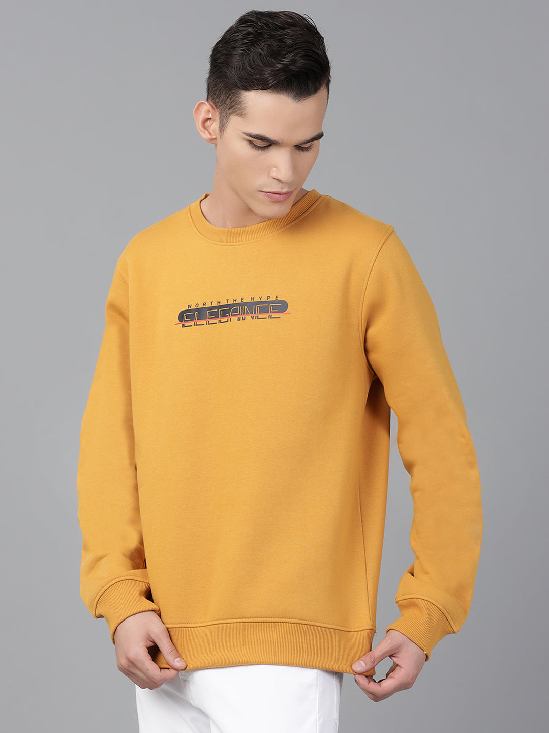 Men Mustard Regular Fit Crew Neck Sweat Shirt