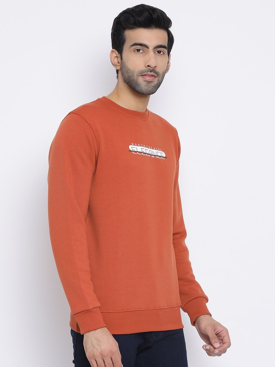 Men Rust Regular Fit Crew Neck Rust Sweat Shirt