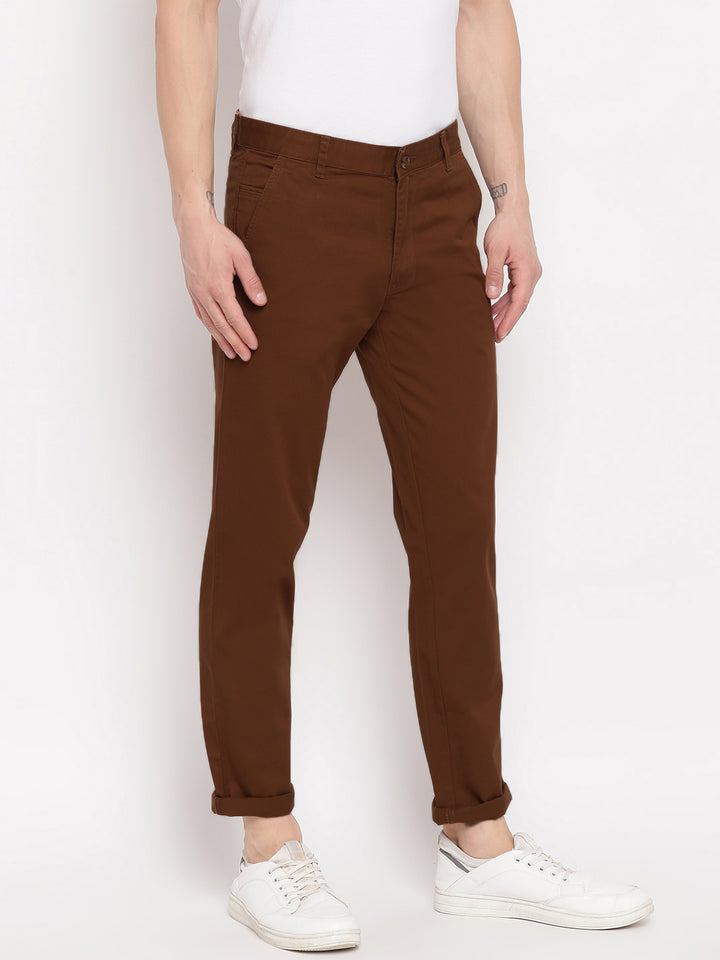 Men Brown Casual Slim Fit Trouser