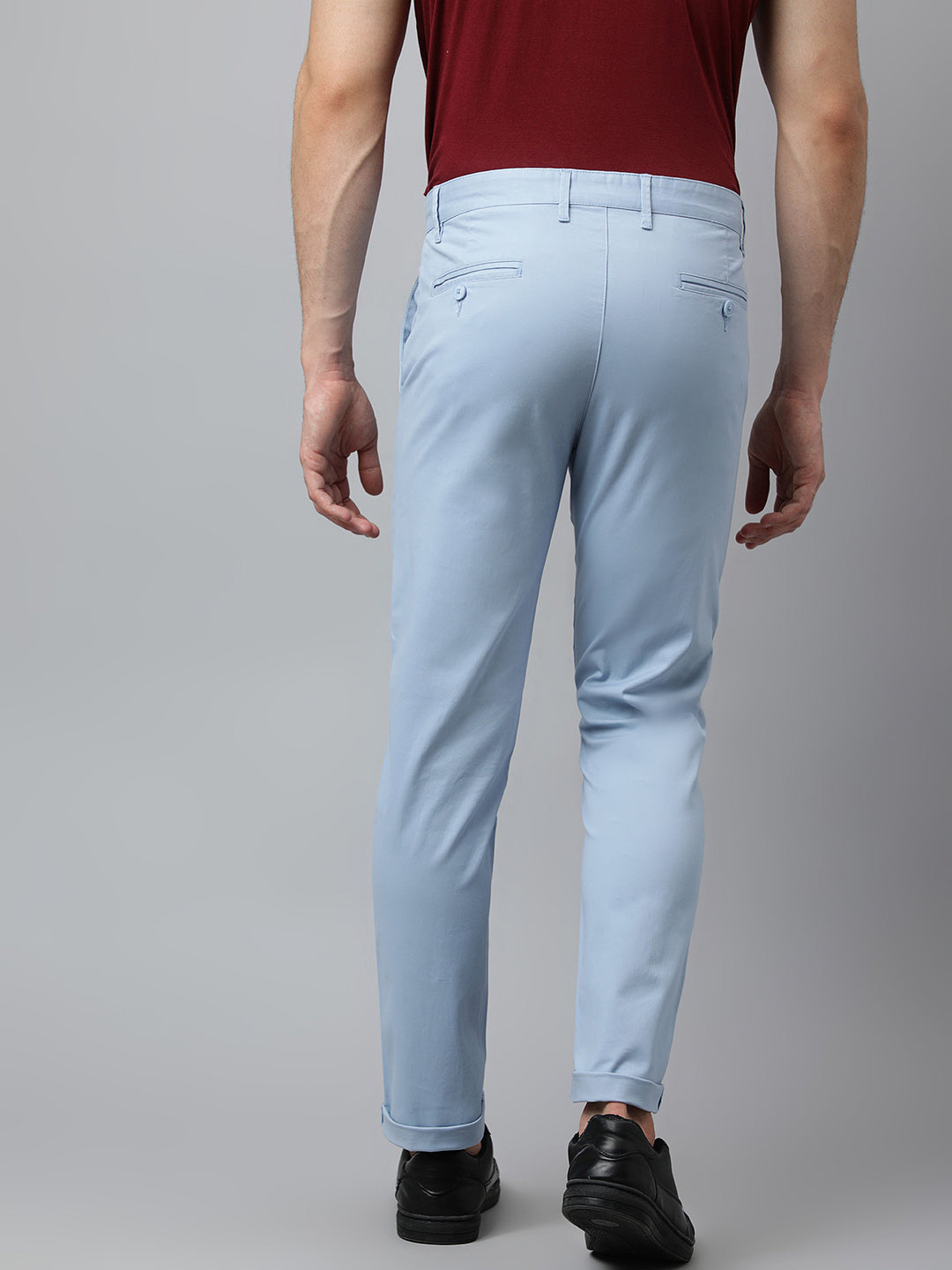 Men Light Blue  Slim Fit Mid Rise Solid Casual Trouser