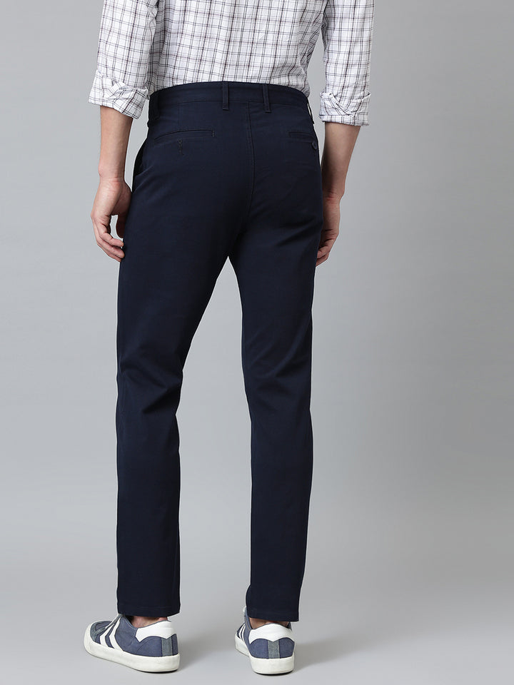 Men Navy Slim Fit Mid Rise Casual Trouser