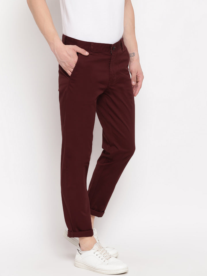 Men Maroon Casual Slim Fit Trouser