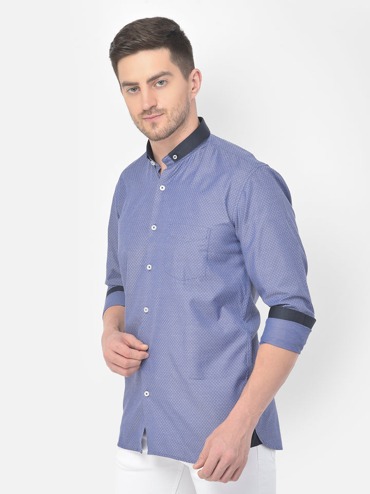 Men Blue Slim Fit Printed Casual Shirt