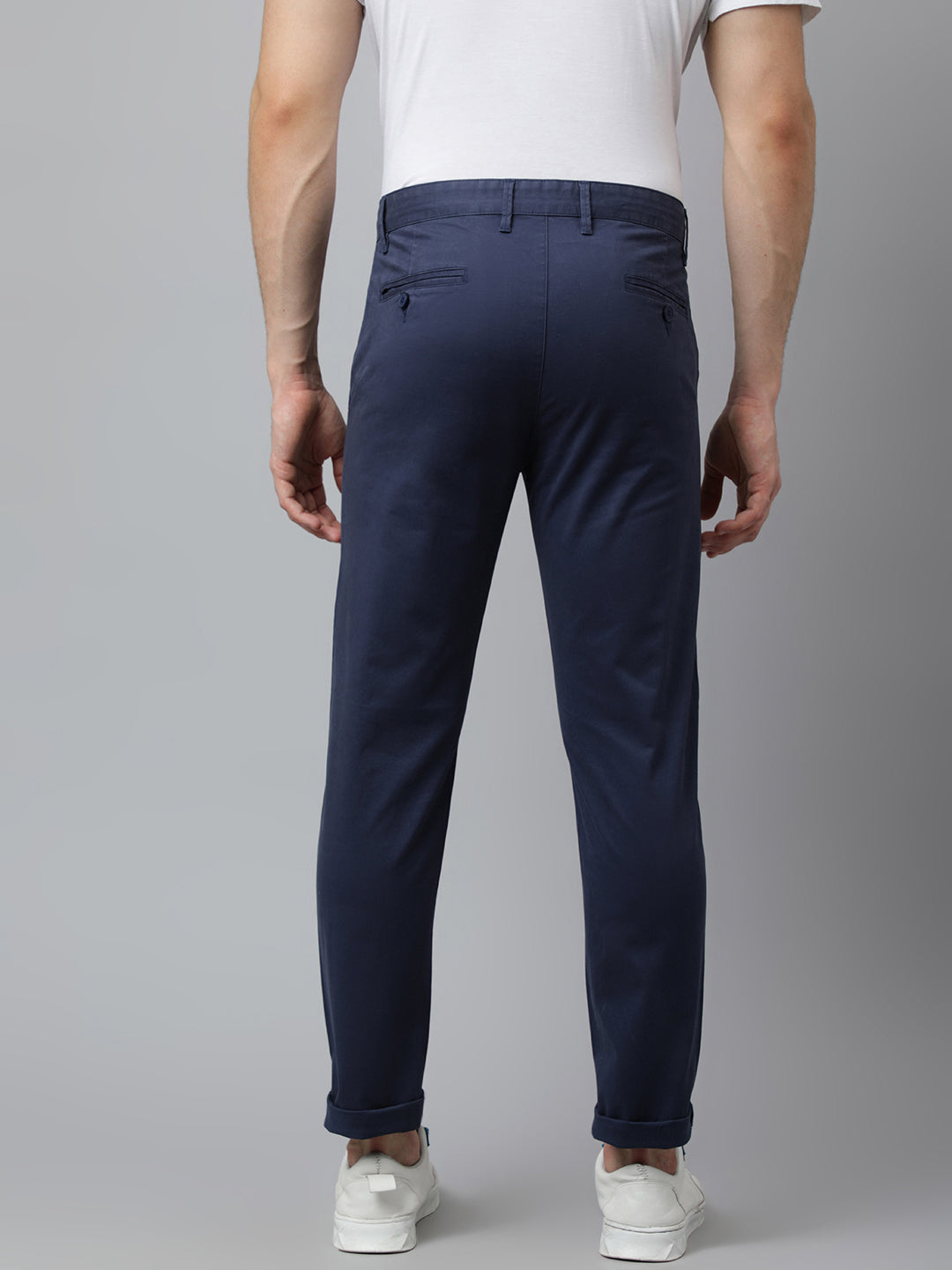 Men Navy Slim Fit Mid Rise Solid Casual Trouser