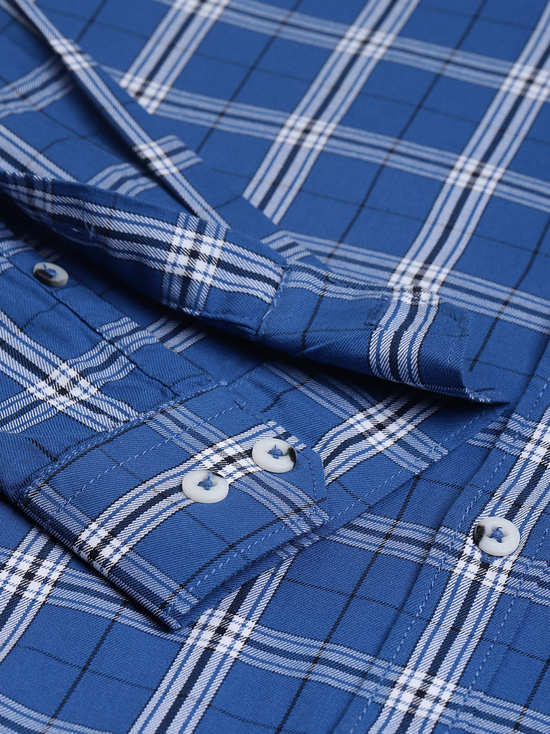 Men Blue Slim Fit Checkered Casual Shirt