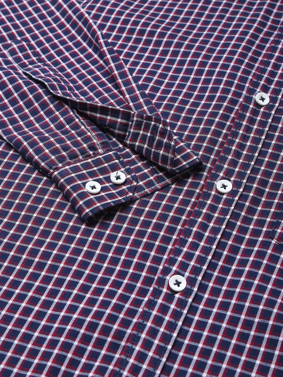 Men Navy Slim Fit Checkered Casual Shirt