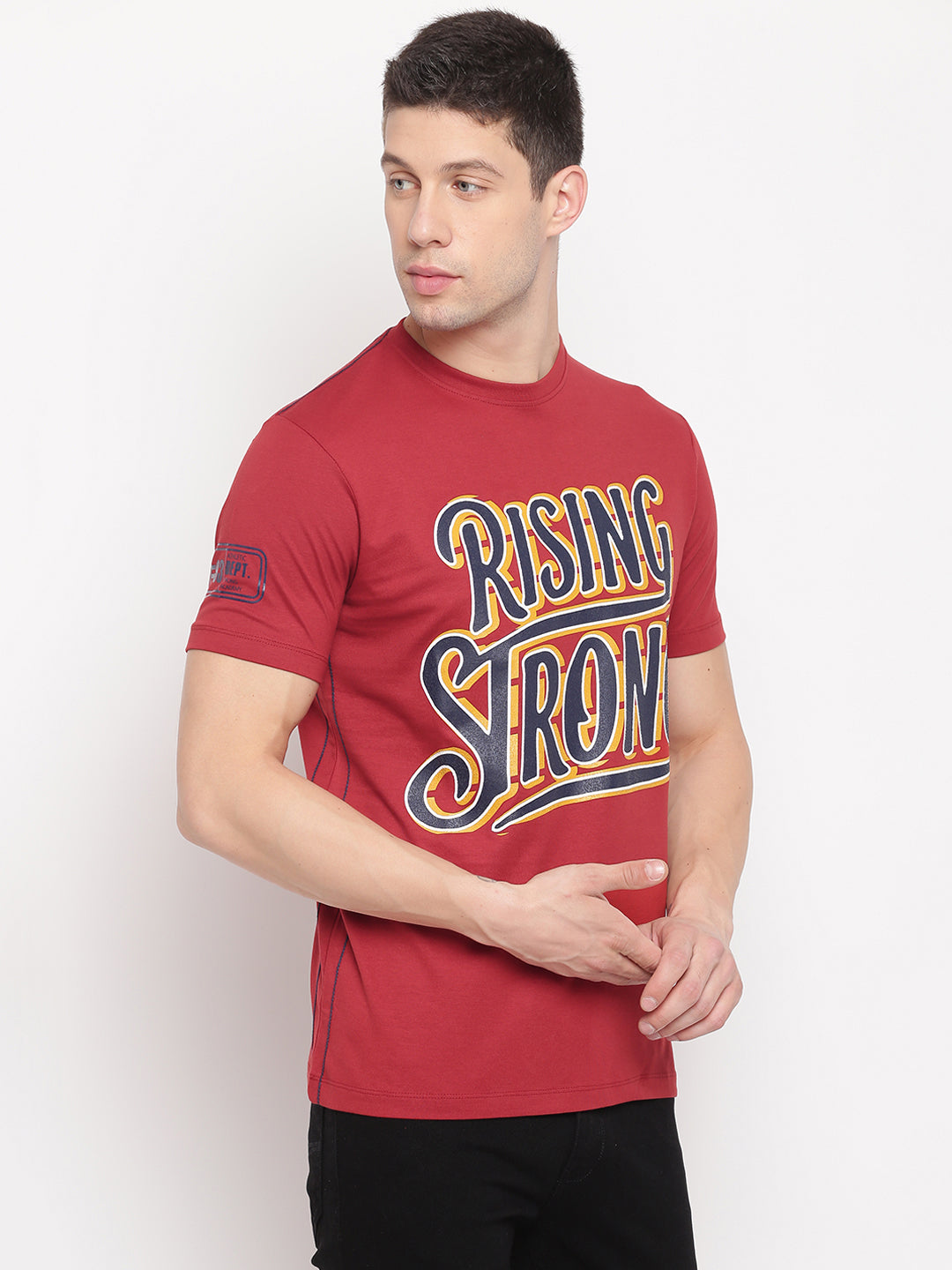 Men Rust Regular Fit Printed Round Neck T-Shirt