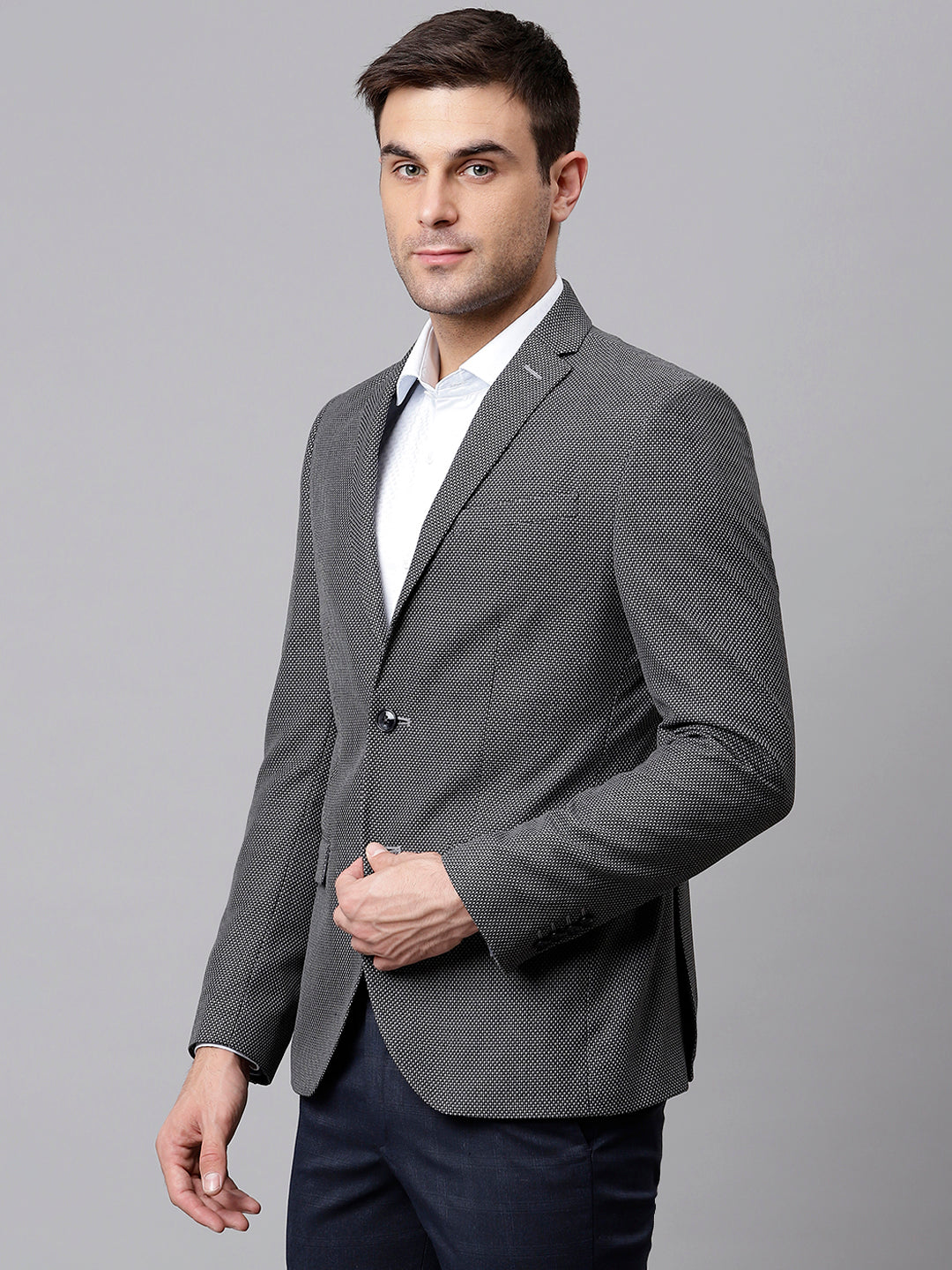 Men Grey Regular Fit Solid Formal Blazer