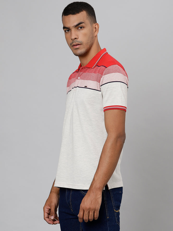 Men Red Regular Fit Color Blocked Polo Neck T-Shirt