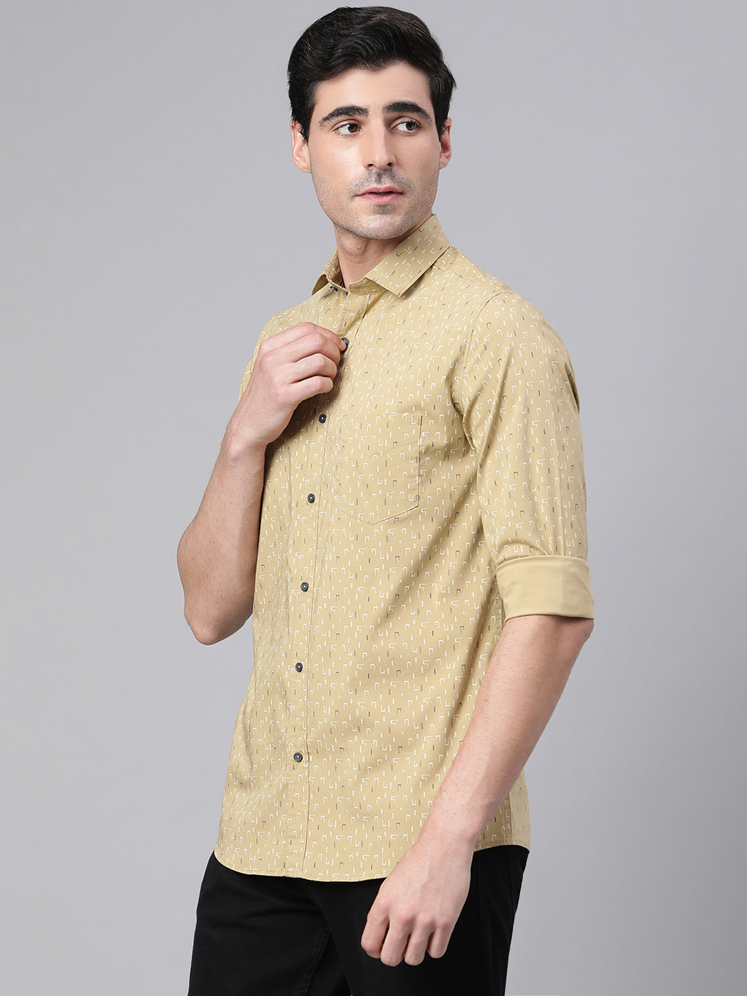 Men Khaki Slim Fit Printed Casual Shirt