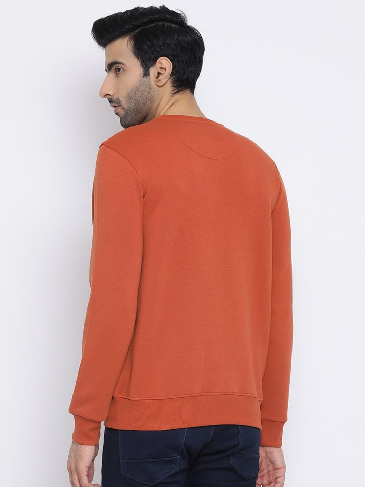 Men Rust Regular Fit Crew Neck Rust Sweat Shirt