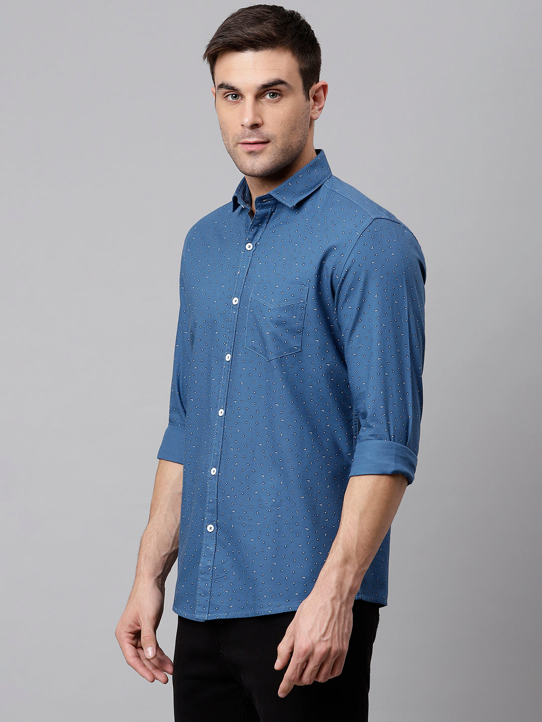 Men Teal Slim Fit Printed Casual Shirt