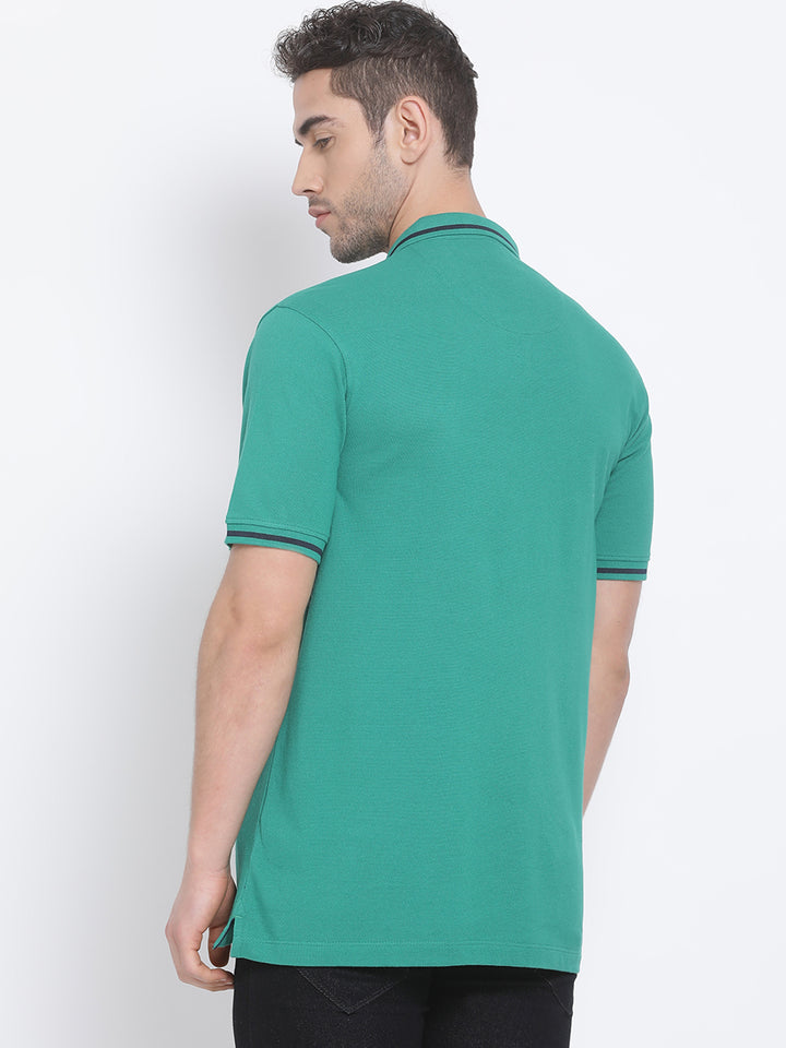 Men Green Regular Fit Solid Polo Neck T-Shirt